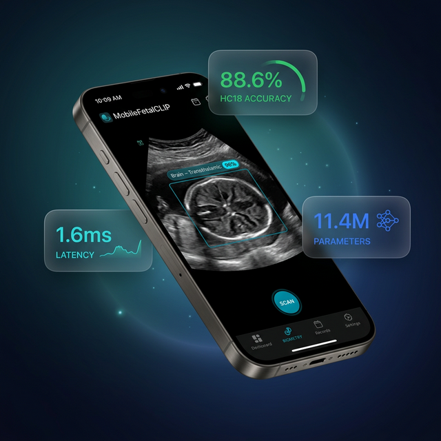 MobileFetalCLIP running on iPhone 16 Pro with real-time fetal ultrasound AI